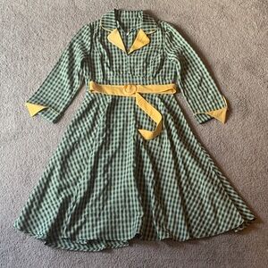 Elegant Green and Yellow Checkered Dress